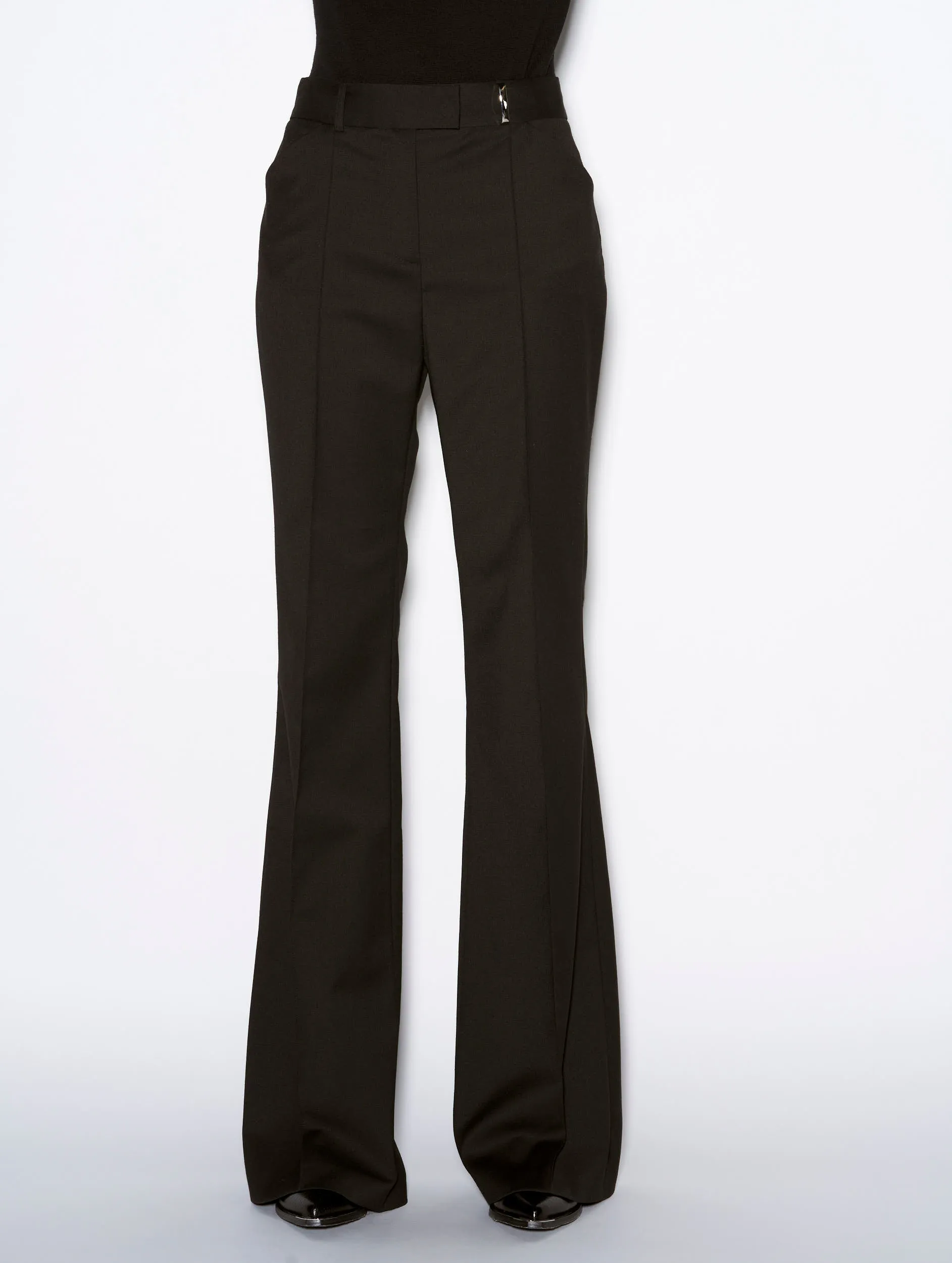 Pantalon coupe flare en gabardine de laine noir