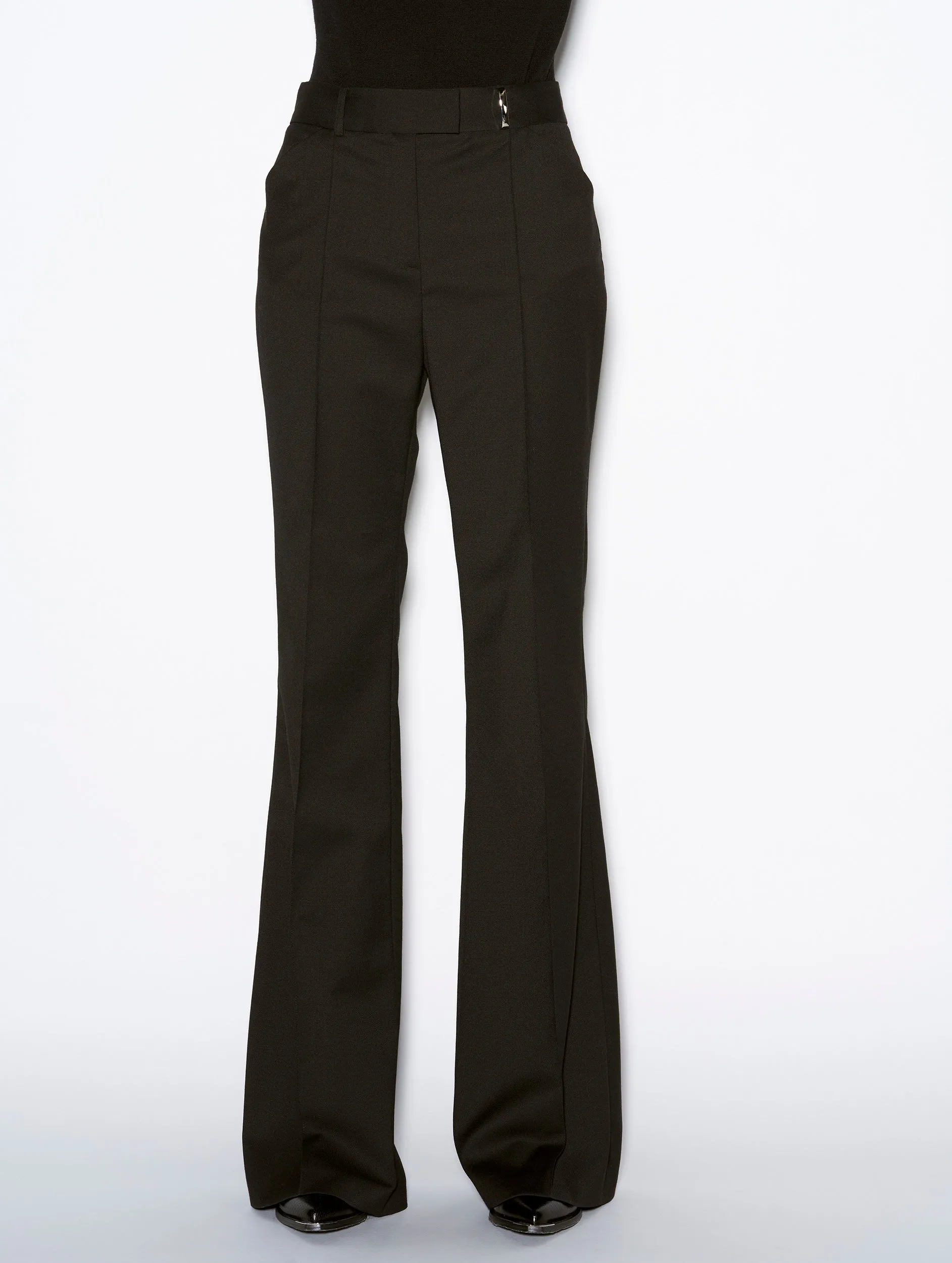 Pantalon coupe flare en gabardine de laine noir