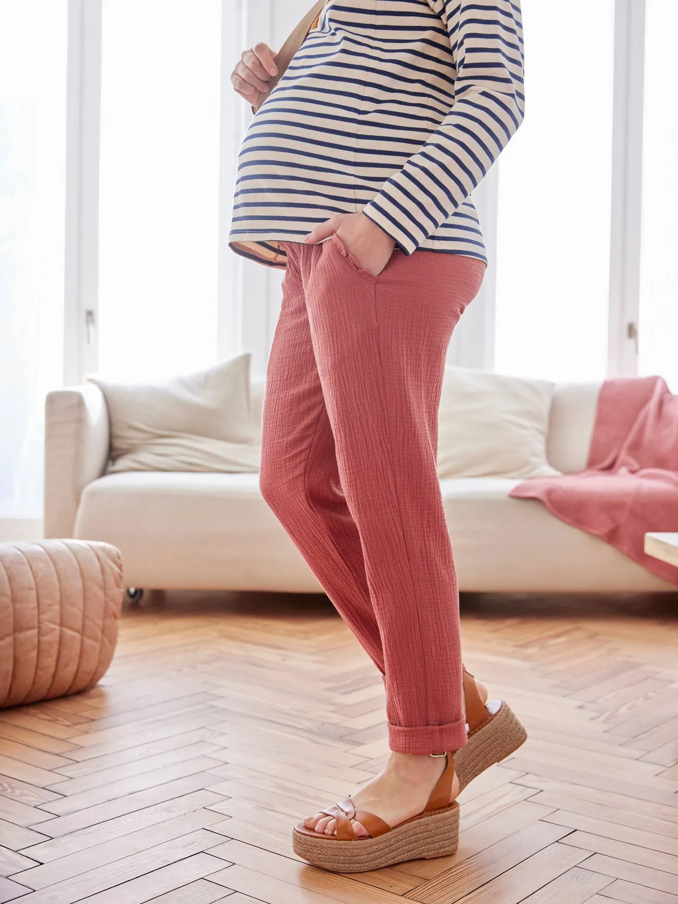 Pantalon de grossesse en gaze de coton vert - Vertbaudet