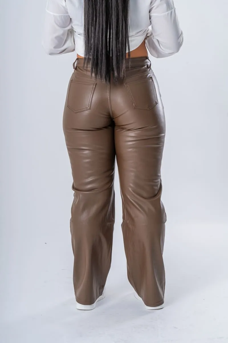 Pantalon droit simili marron