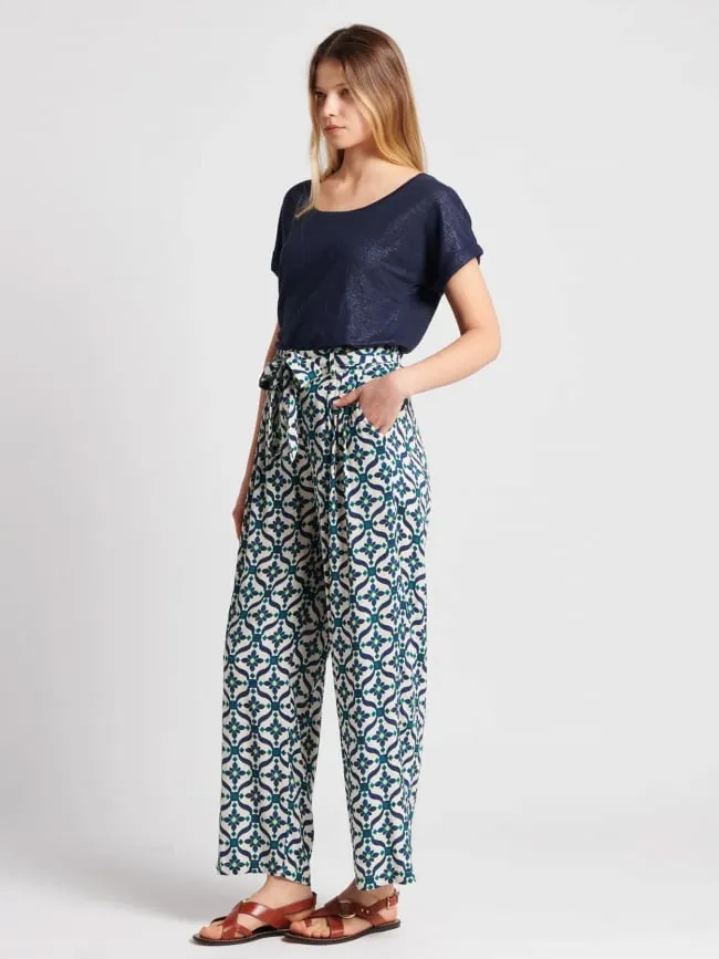 Pantalon fluide prisco écru bleu vert femme - La Petite Etoile | wimod