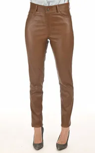 Pantalon Jean cuir stretch cognac La Canadienne - La Canadienne - Pantalons / shorts Cuir Cognac