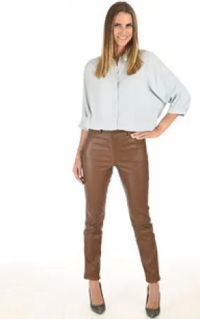 Pantalon Jean cuir stretch cognac La Canadienne - La Canadienne - Pantalons / shorts Cuir Cognac