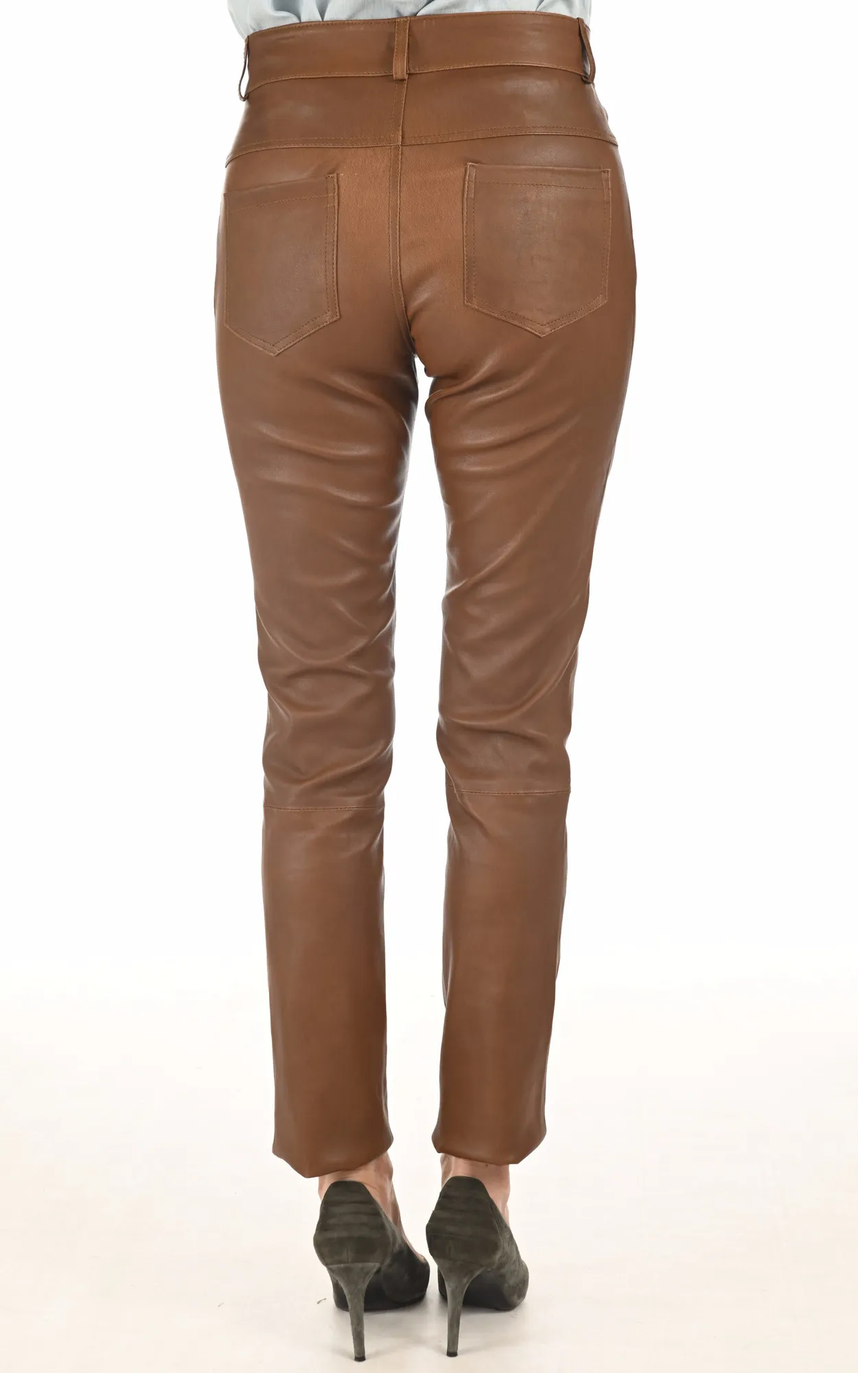 Pantalon Jean cuir stretch cognac La Canadienne - La Canadienne - Pantalons / shorts Cuir Cognac