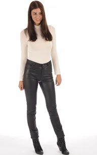 Pantalon Jean cuir stretch noir La Canadienne - La Canadienne - Pantalons / shorts Cuir Noir