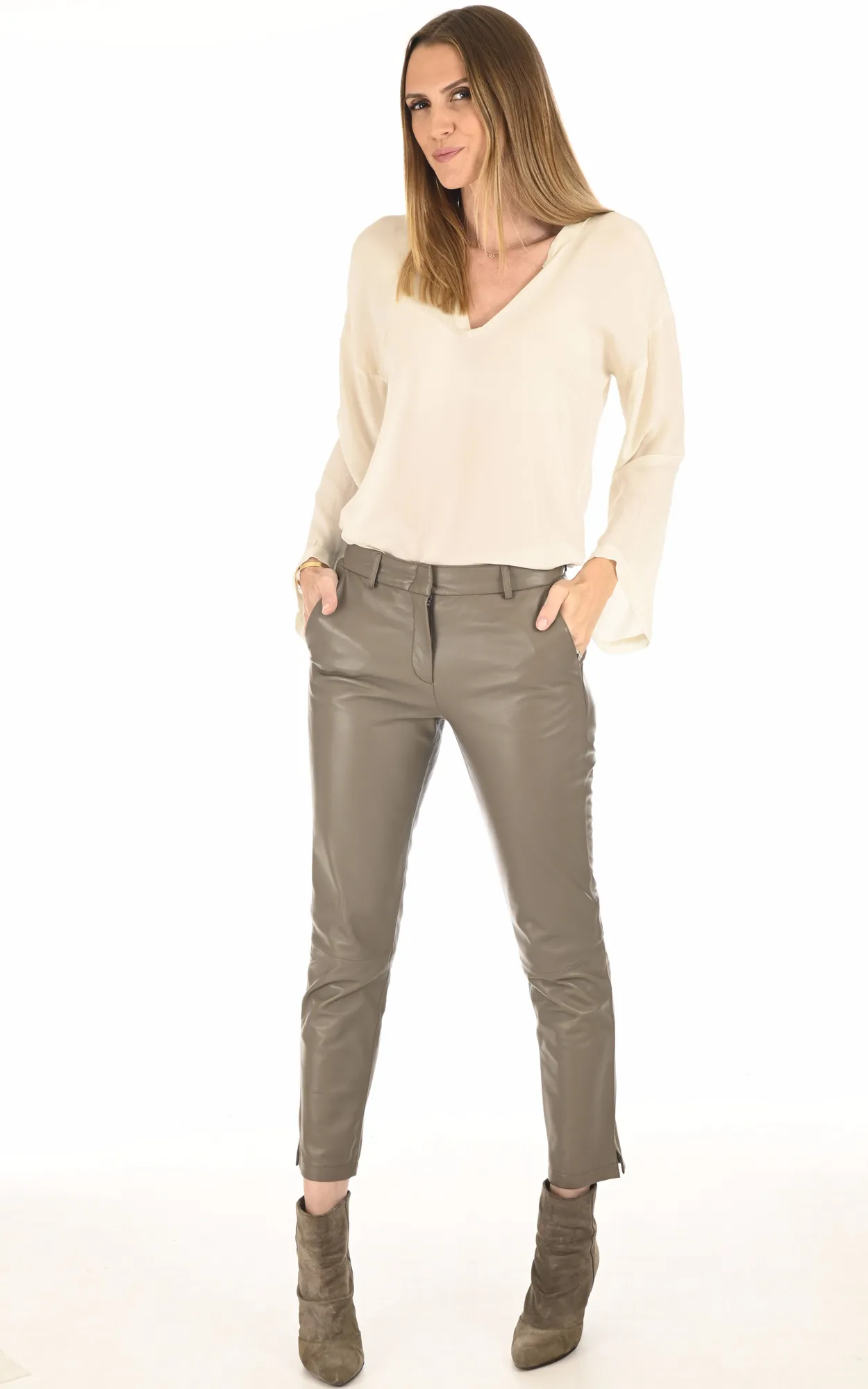 Pantalon Stage taupe Oakwood - La Canadienne - Pantalons / shorts Cuir Taupe