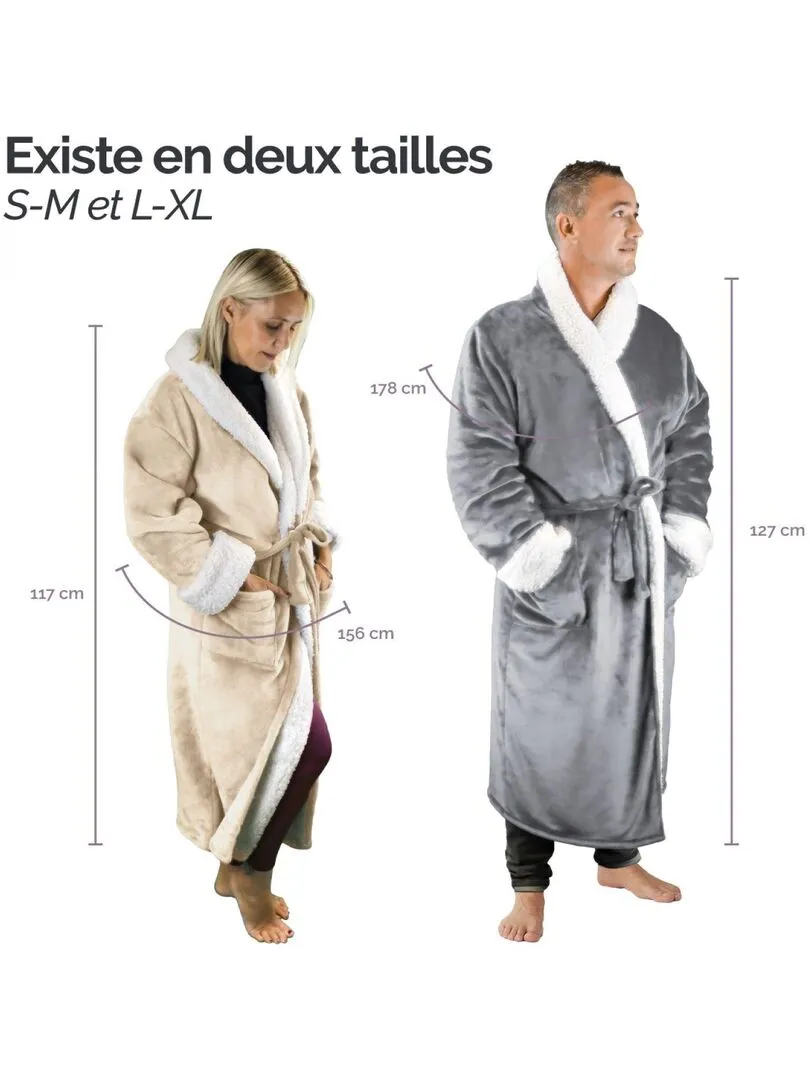 Peignoir, robe de chambre polaire mixte, Utra Douce - Vivezen - Gris