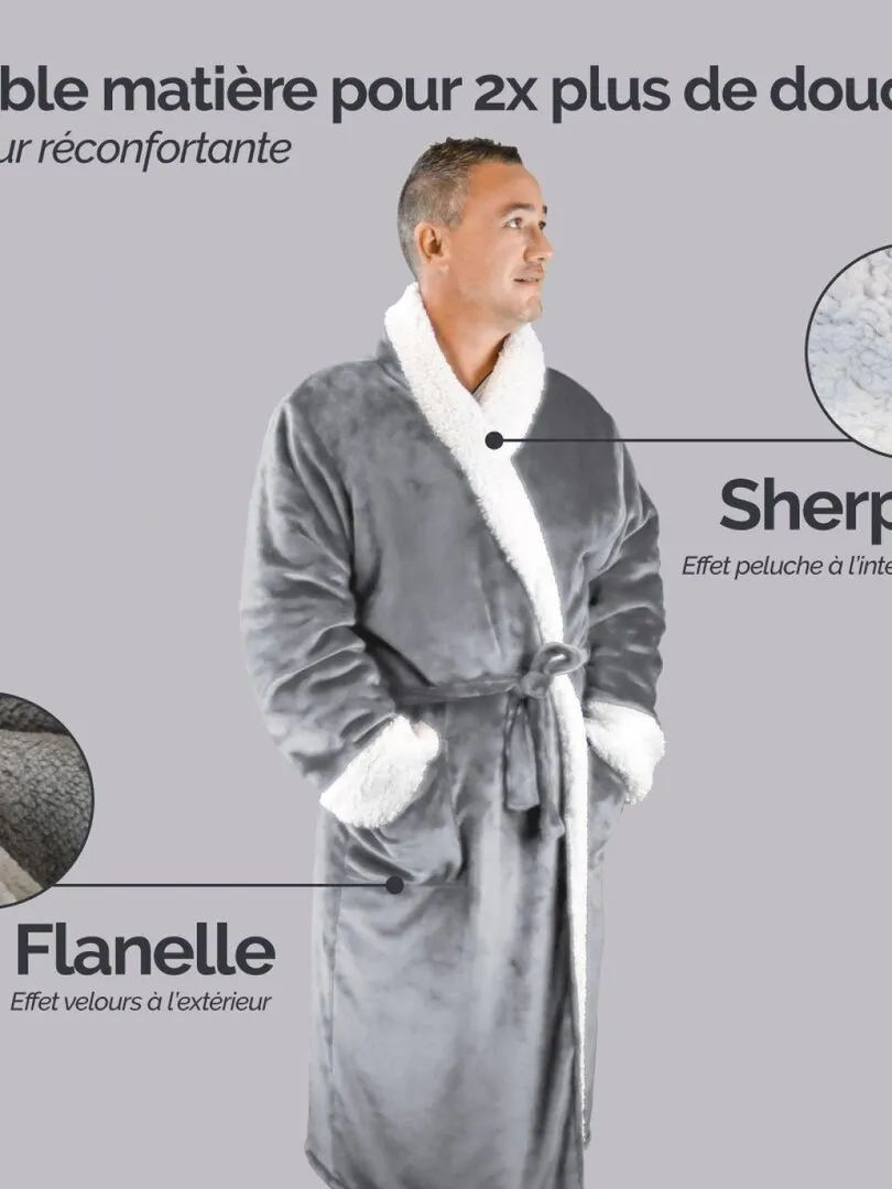 Peignoir, robe de chambre polaire mixte, Utra Douce - Vivezen - Gris