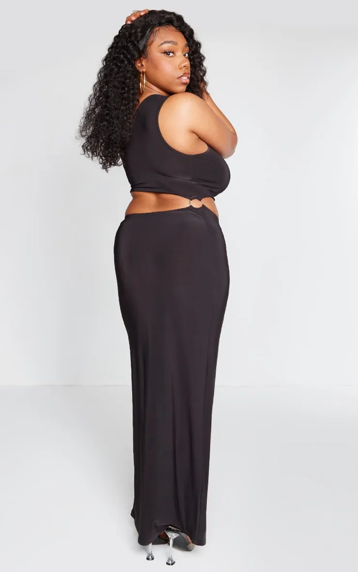 Plus Robe longue asymétrique noire découpée à détail anneau