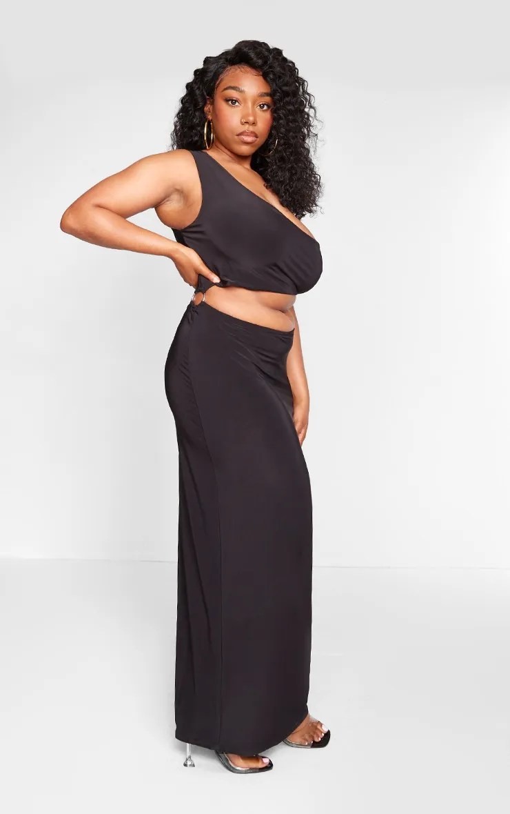 Plus Robe longue asymétrique noire découpée à détail anneau