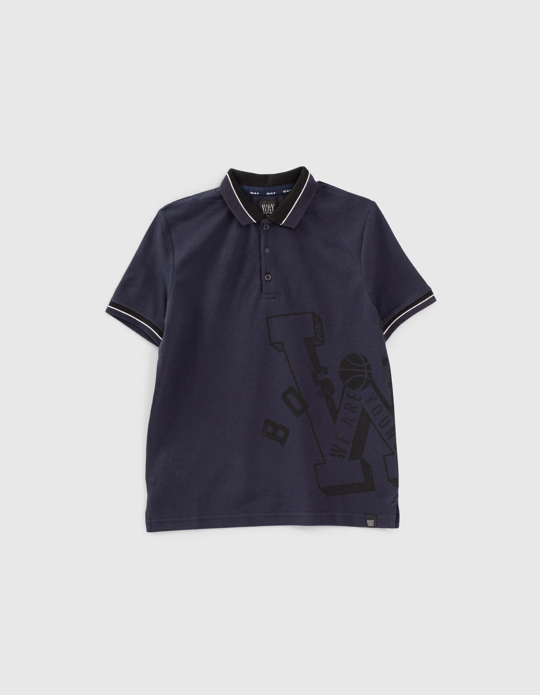 Polo navy marquage noir côté garçon 