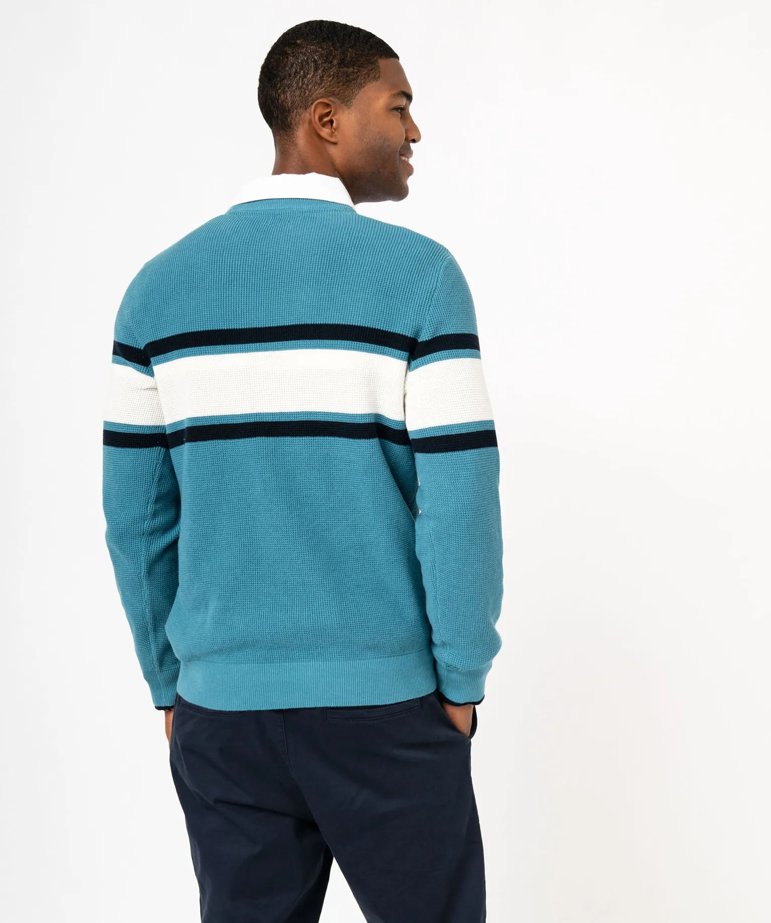 pull a col rond en coton a rayures homme bleu pulls