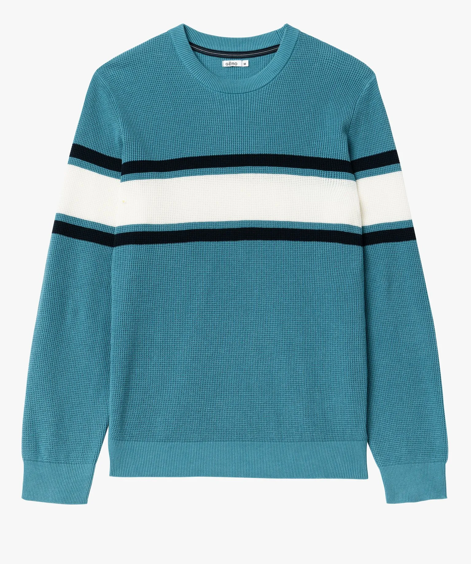 pull a col rond en coton a rayures homme bleu pulls