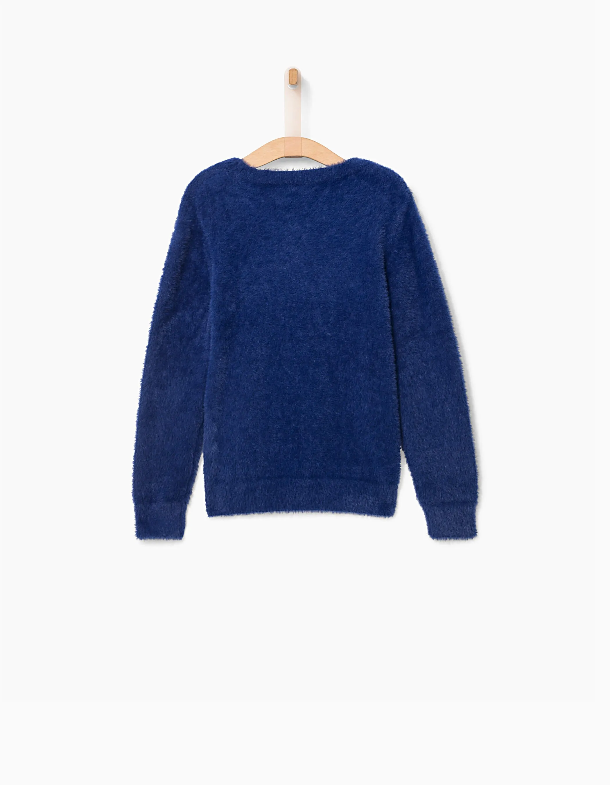 Pull bleu cœur brisé, maille duveteuse fille