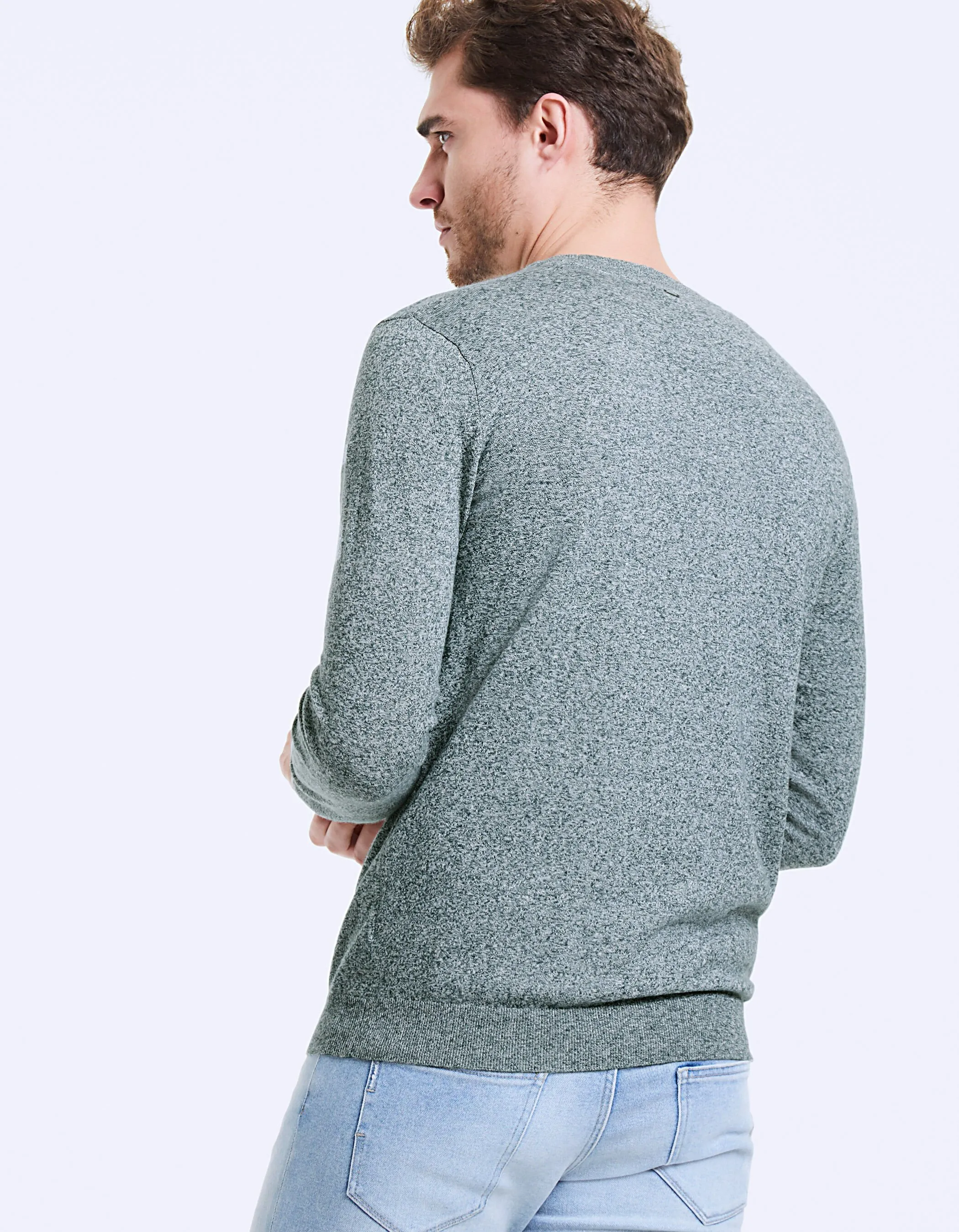 Pull blue green en maille chinée Homme