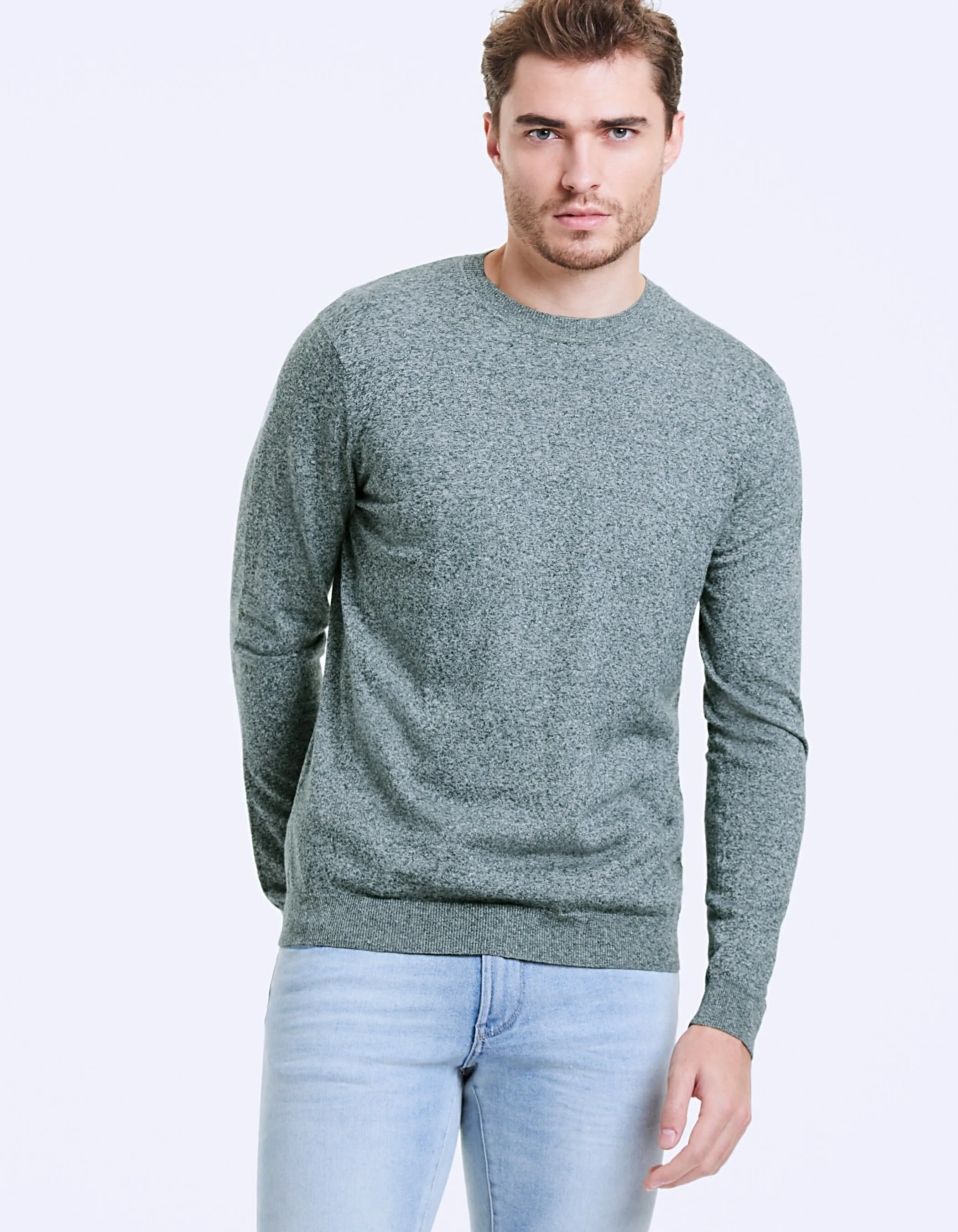 Pull blue green en maille chinée Homme