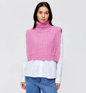 Pull cape col roulé - Rose