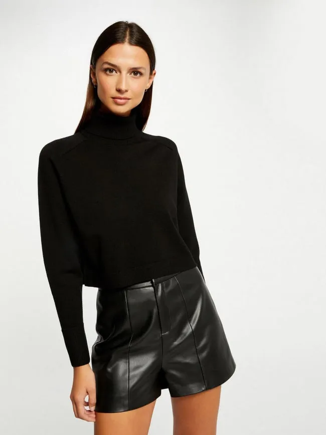 Pull crop col roulé court noir femme - Morgan | wimod