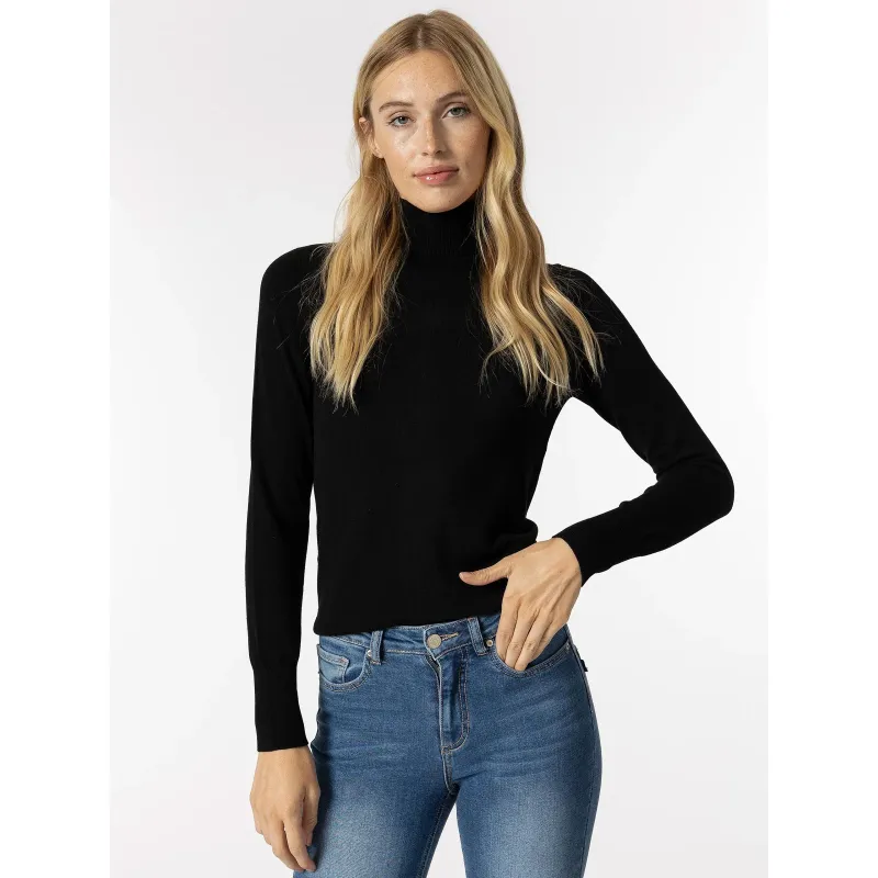 Pull crop col roulé court noir femme - Morgan | wimod