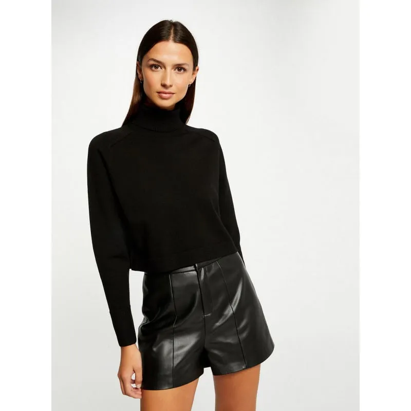 Pull crop col roulé court noir femme - Morgan | wimod