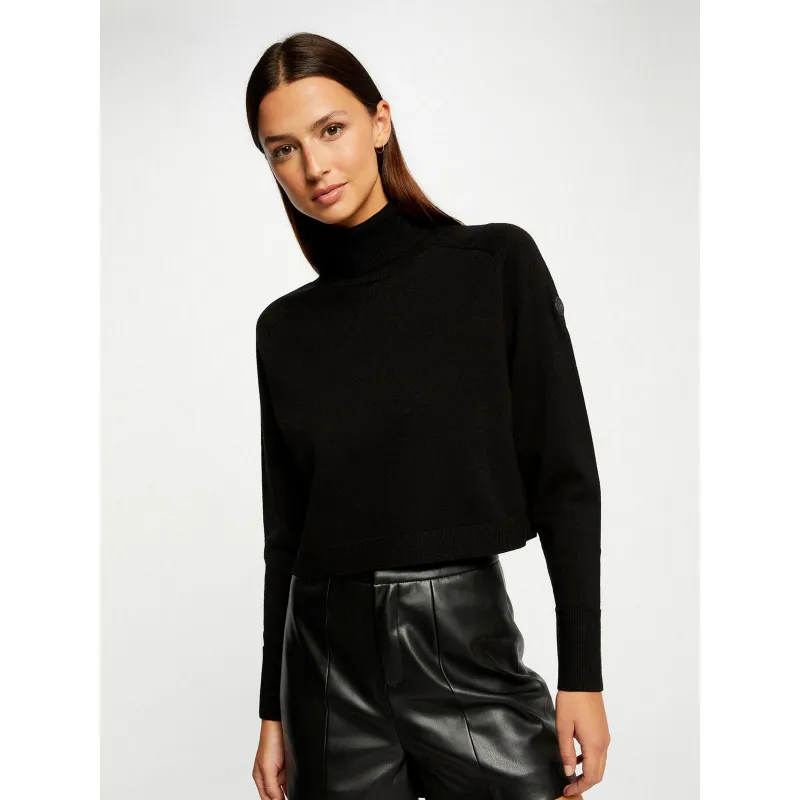 Pull crop col roulé court noir femme - Morgan | wimod