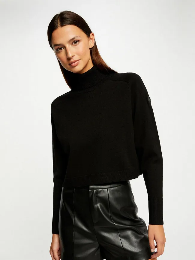 Pull crop col roulé court noir femme - Morgan | wimod