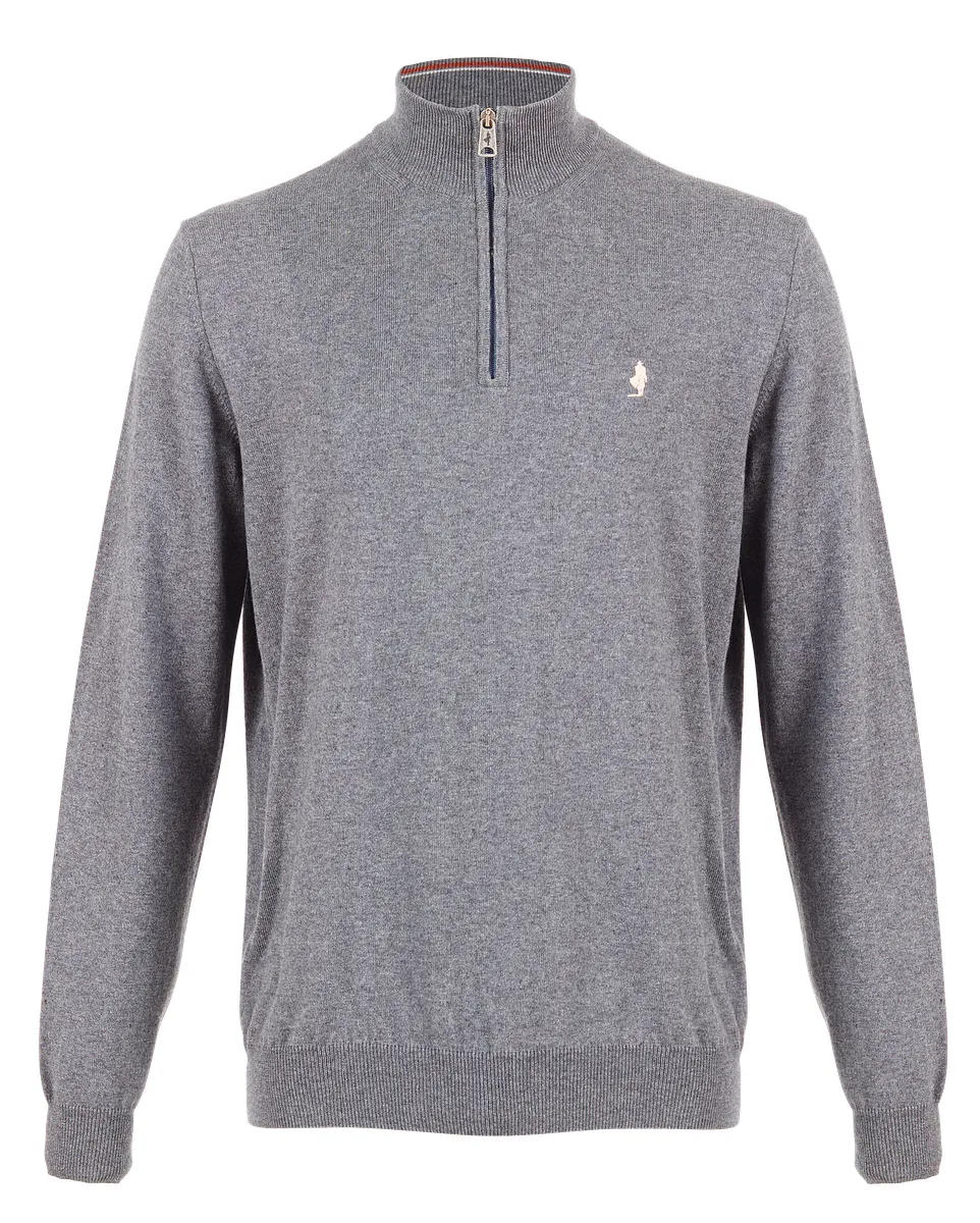 PULL HOMME COL DEMI-ZIP COTON et LAINE Gris