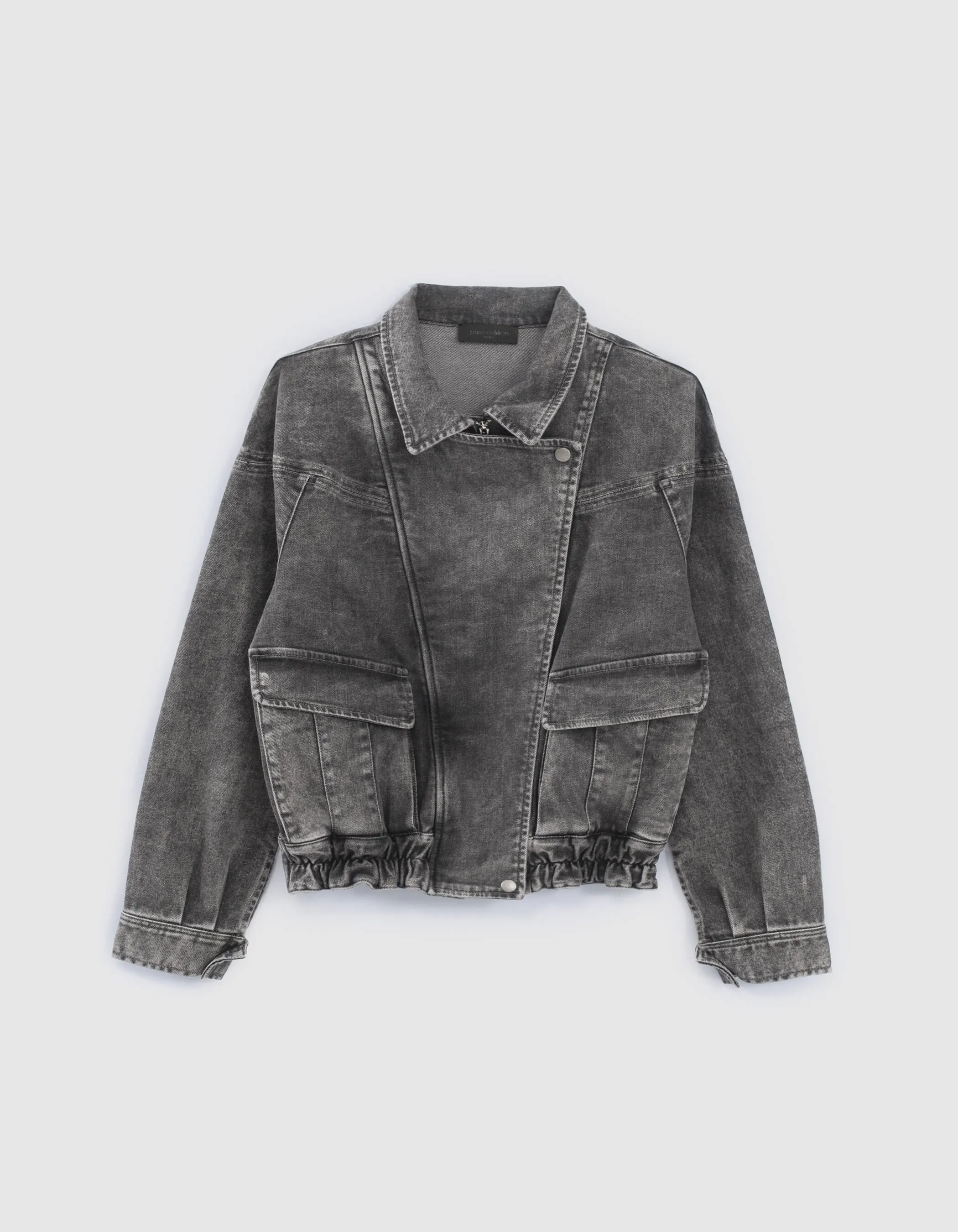 Pure Edition-Blouson en jean gris esprit motard Femme