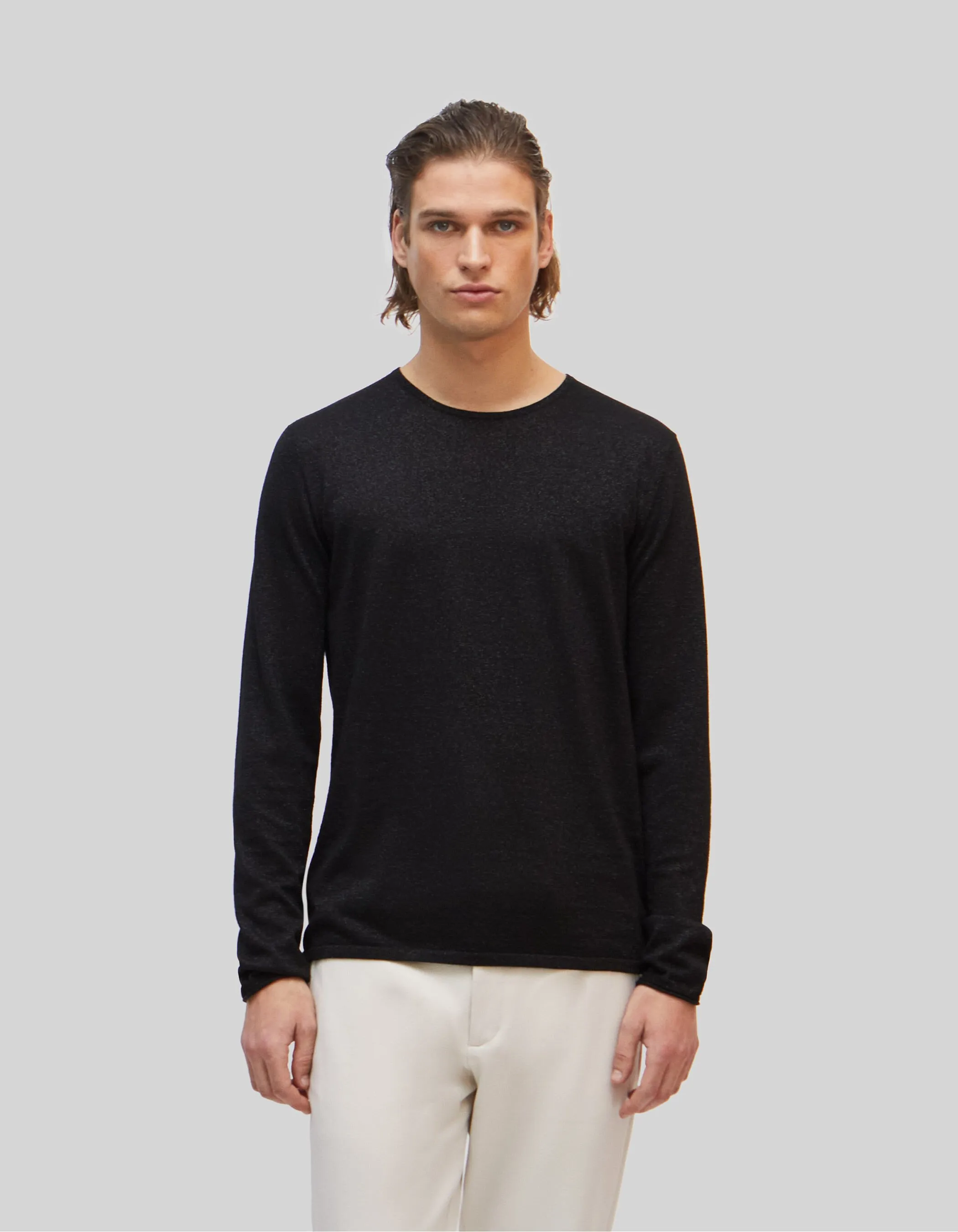 Pure Edition-Pull noir tricot laine pailletée Homme