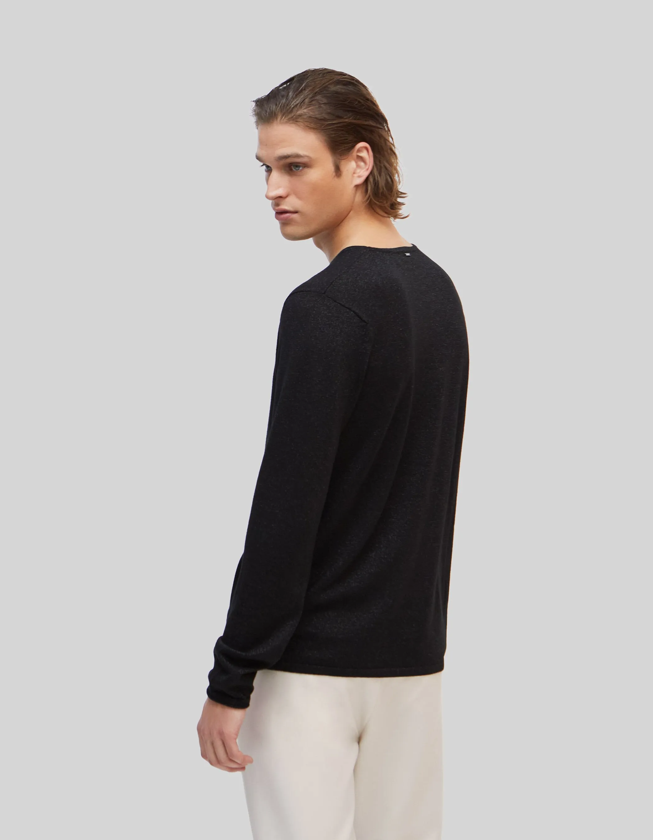 Pure Edition-Pull noir tricot laine pailletée Homme