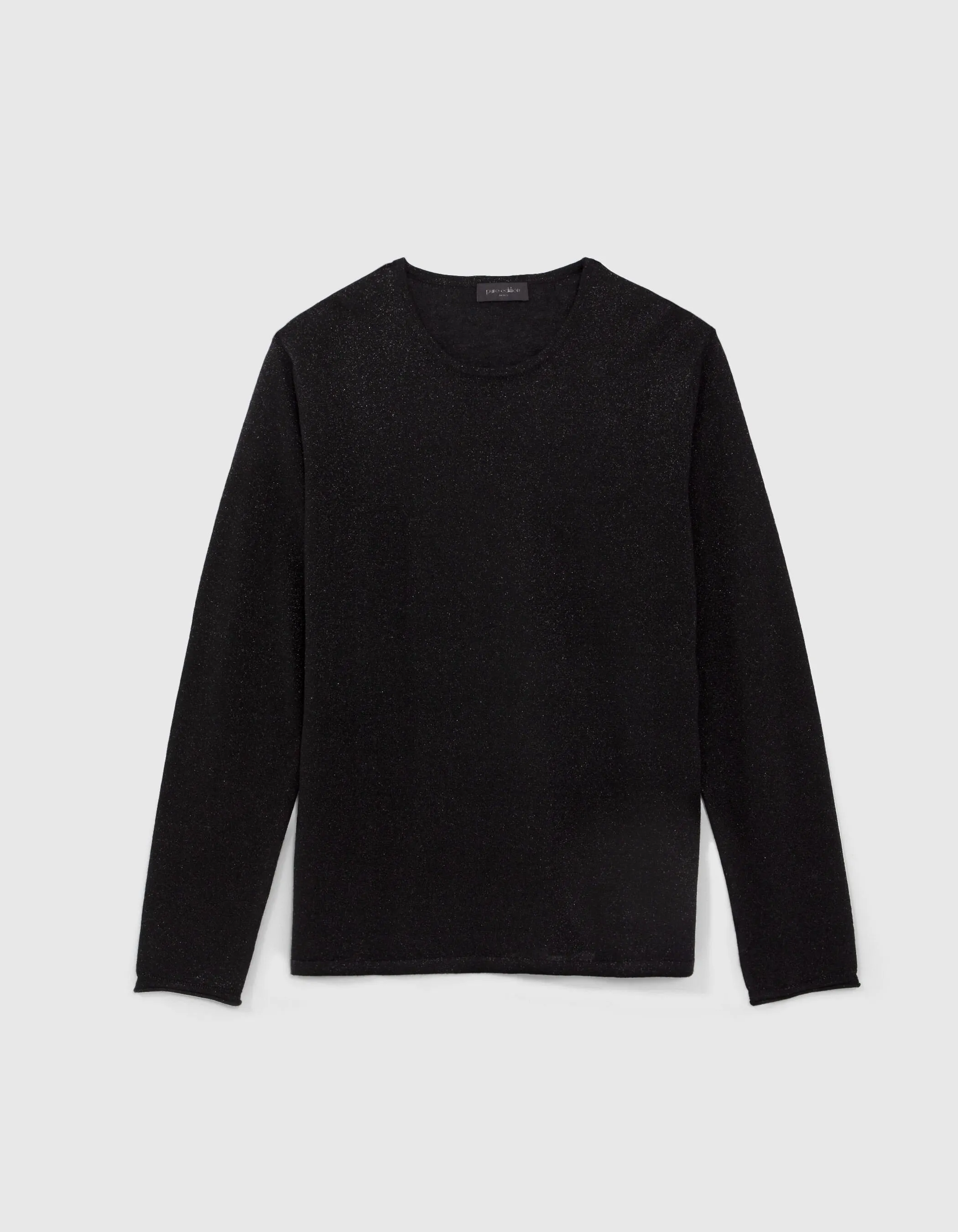 Pure Edition-Pull noir tricot laine pailletée Homme