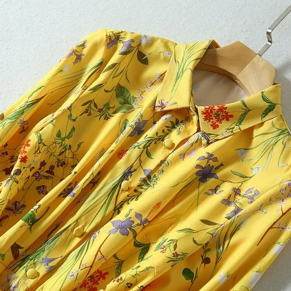 Robe Chemisier Fleurie Jaune