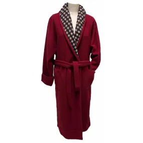 robe de chambre laine des Pyrénées rouge col tissu fleurs noir