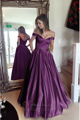 Robe de Soirée aligne Épaule Dégagée Satin Formelle À la masse Haut Bas