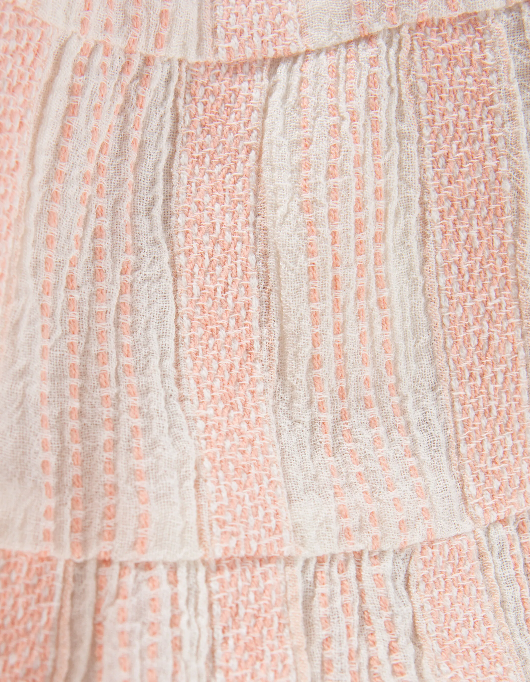 Robe écrue rayures tissées pêche et bloomer bébé fille