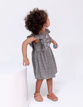 Robe LENZING™ ECOVERO™ jacquard chevrons brodé bébé fille