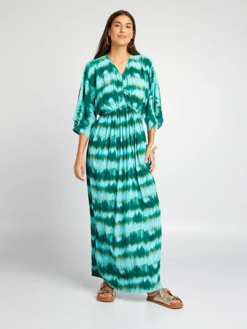 Robe longue de plage type tie and dye - Vert