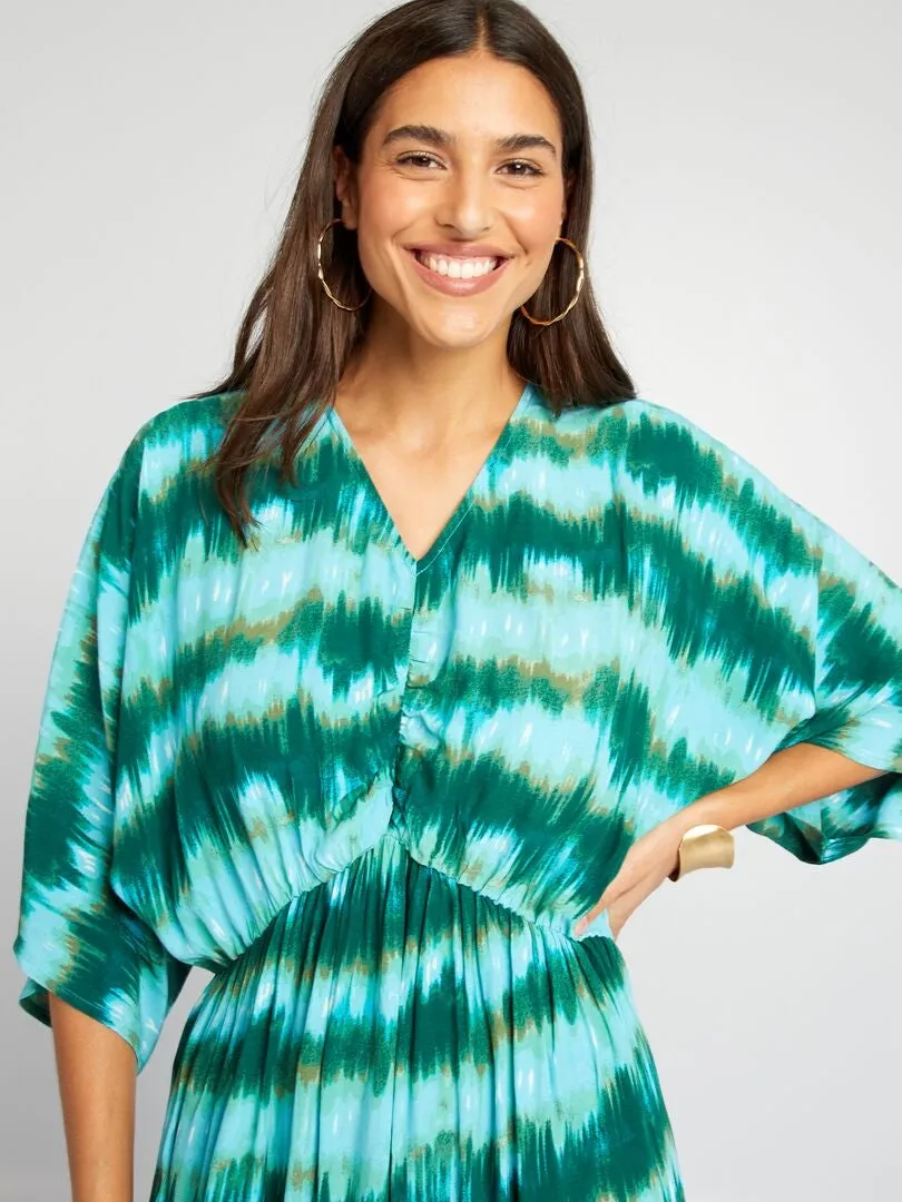 Robe longue de plage type tie and dye - Vert