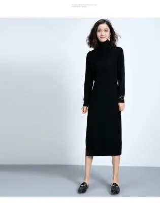 Robe longue à col roulé avec fente côté tendance hiver