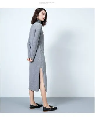 Robe longue à col roulé avec fente côté tendance hiver