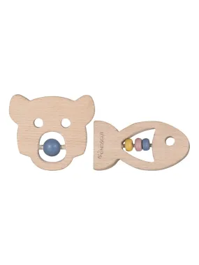 Set de 2 anneaux de dentition animaux en bois - Gris