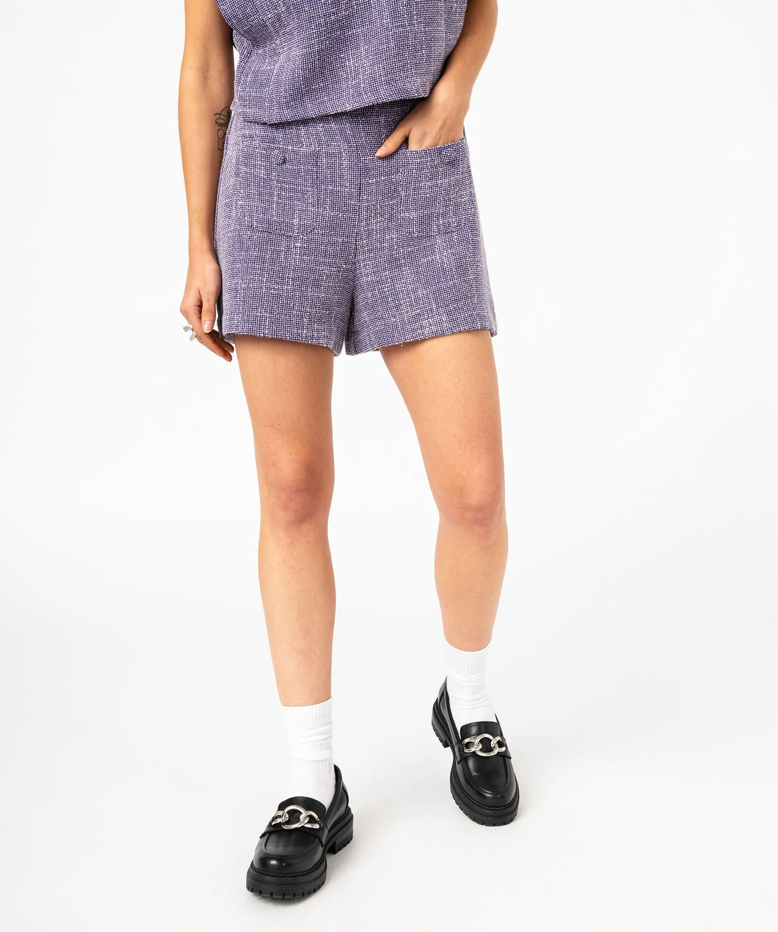 short aspect tweed avec poches sur l¡¯avant femme violet shorts