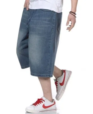 Short Baggy Uni en Denim pour Homme Effet Délavé