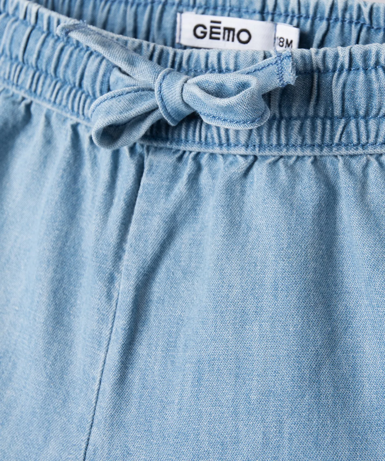 short en chambray a volants et taille elastiquee bebe fille bleu shorts