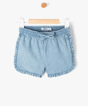 short en chambray a volants et taille elastiquee bebe fille bleu shorts