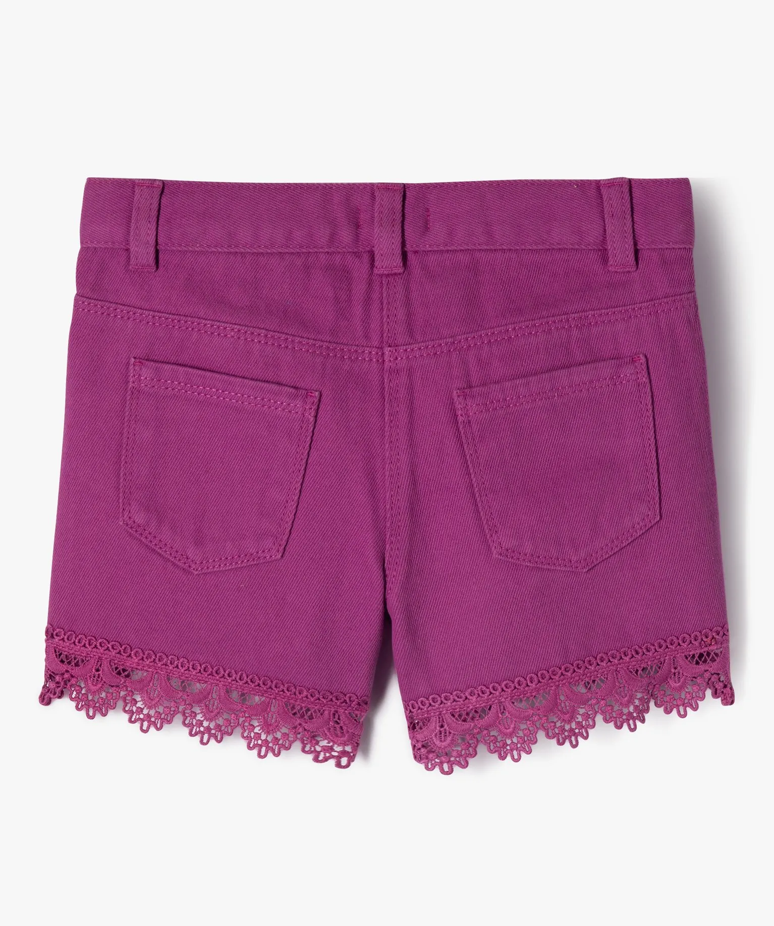 short en jean colore avec finition dentelle fille violet shorts