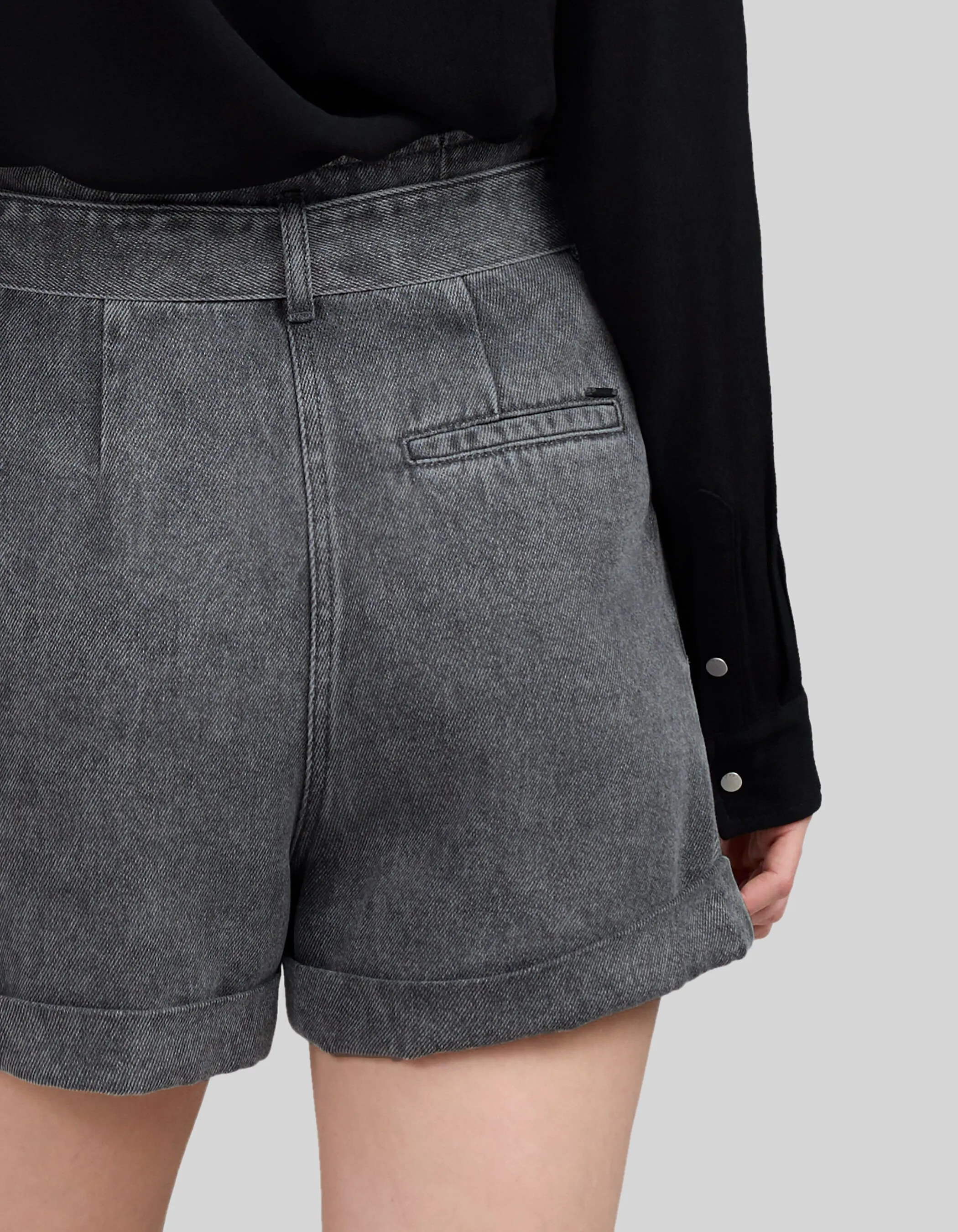 Short en jean gris Lyocell® ceinturé Femme