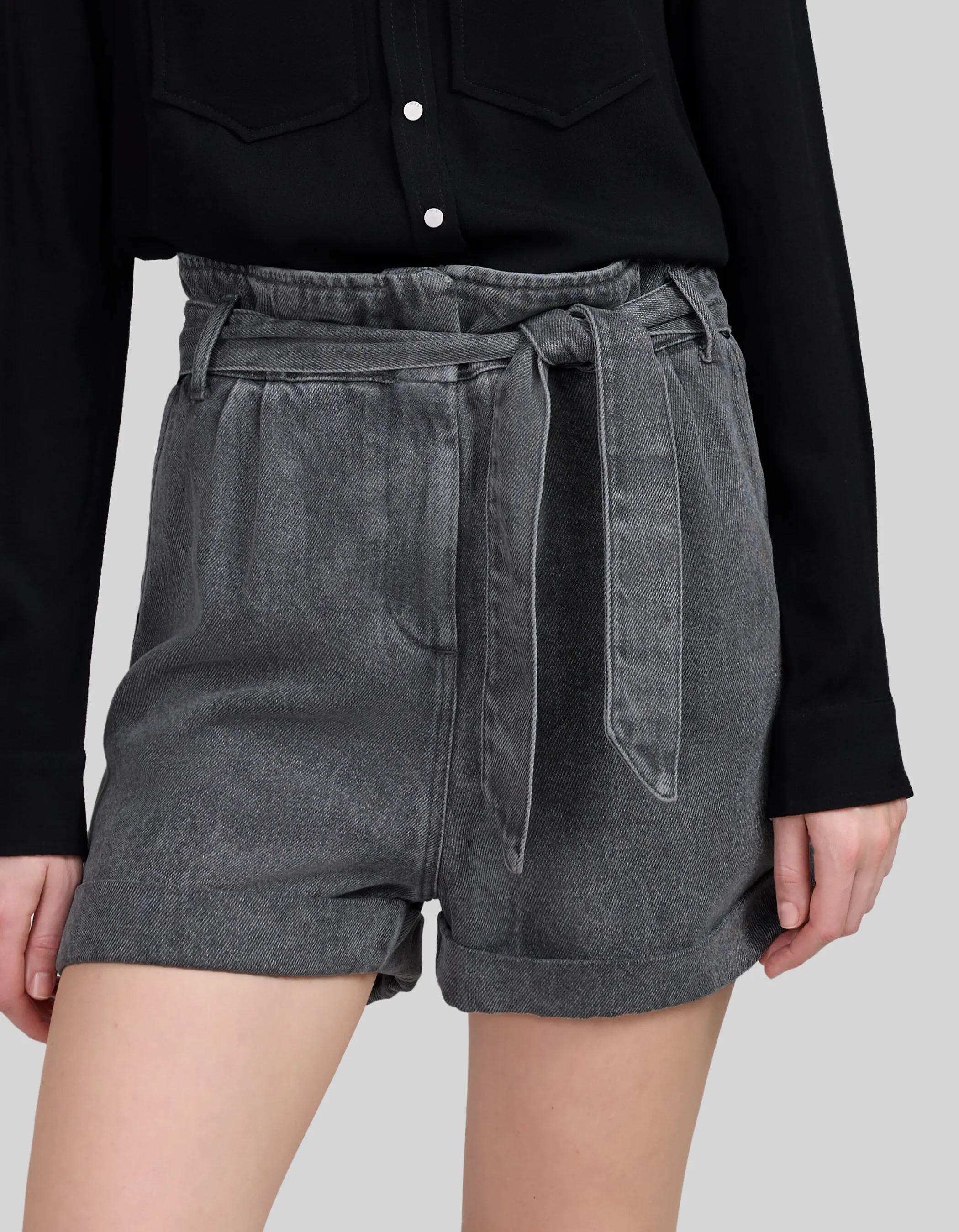 Short en jean gris Lyocell® ceinturé Femme