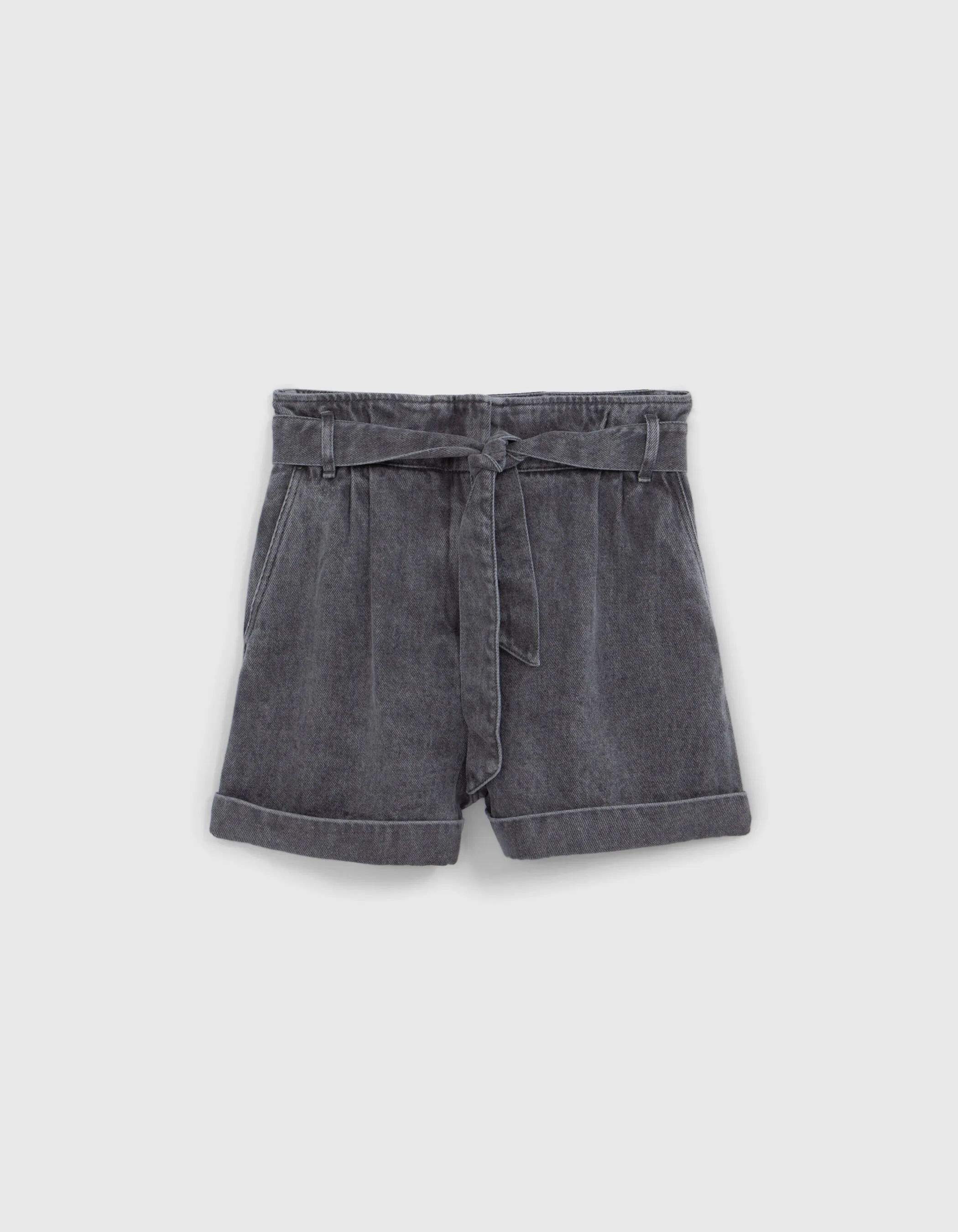 Short en jean gris Lyocell® ceinturé Femme