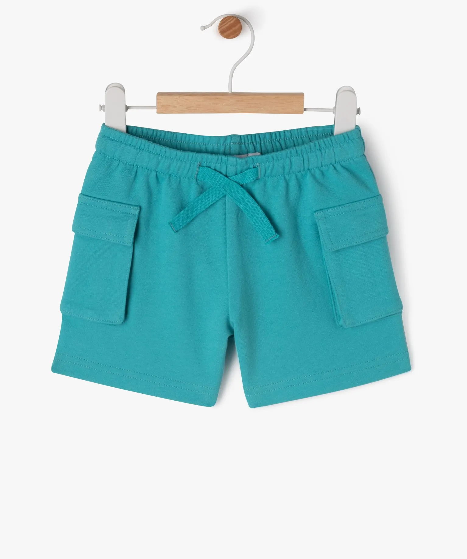 short en maille avec poches a rabat sur les cuisses bebe garcon bleu shorts